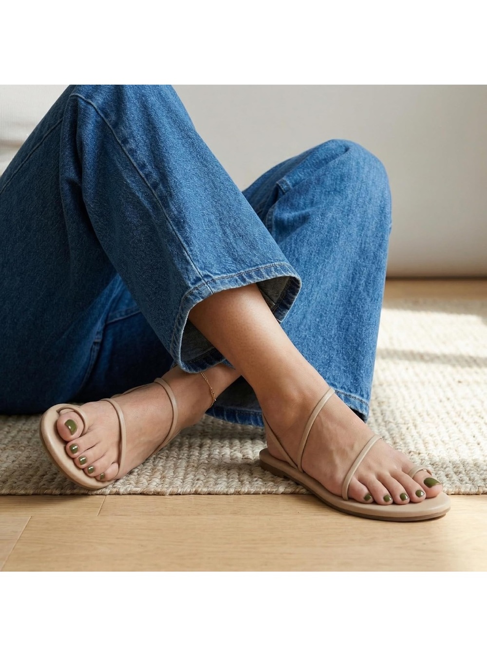 Minimalist Beige Strappy Flat Sandals - Women Cushionaire NWT